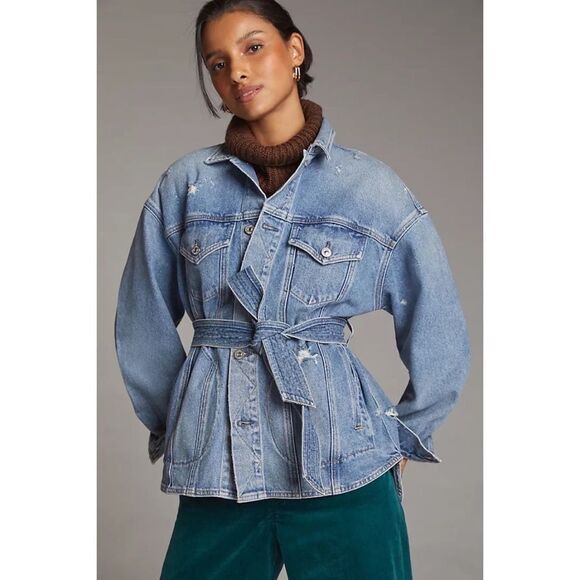 Anthropologie x Citizens of Humanity Dolly Belted Distressed Denim Jacket XL - Picture 9 of 16